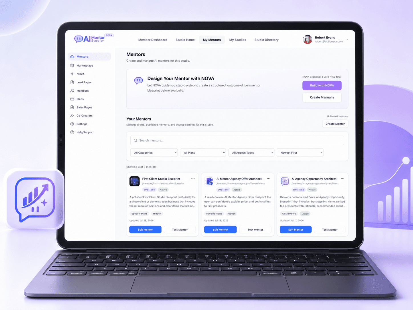 AI Mentor Studio mentors list screen