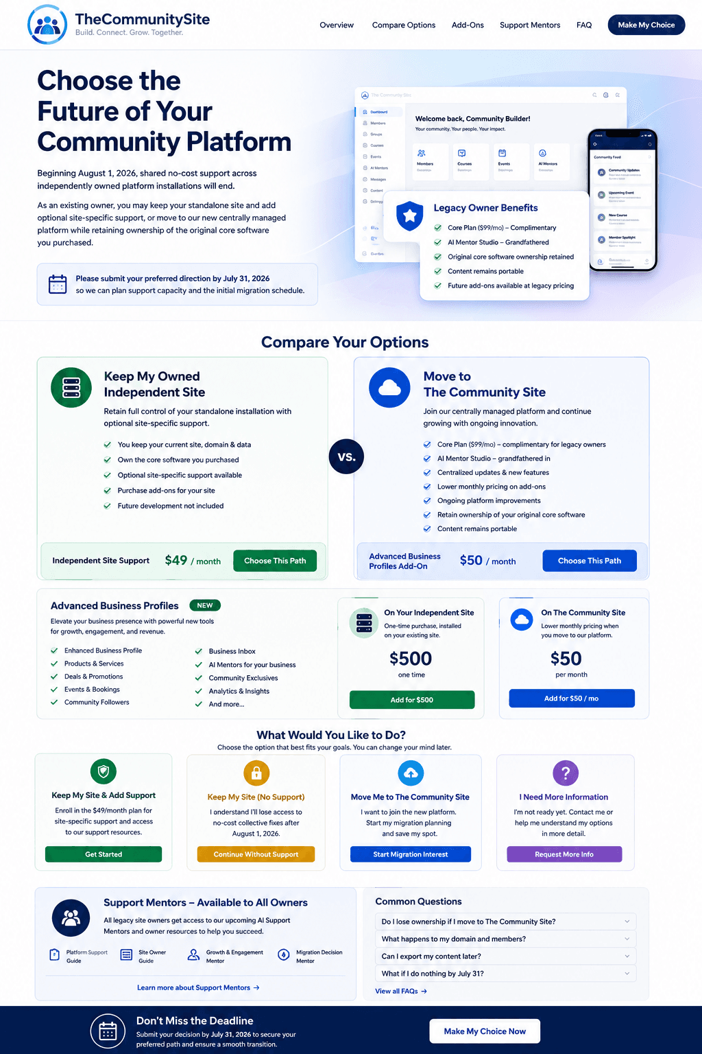 The Community Site marketing and migration experience