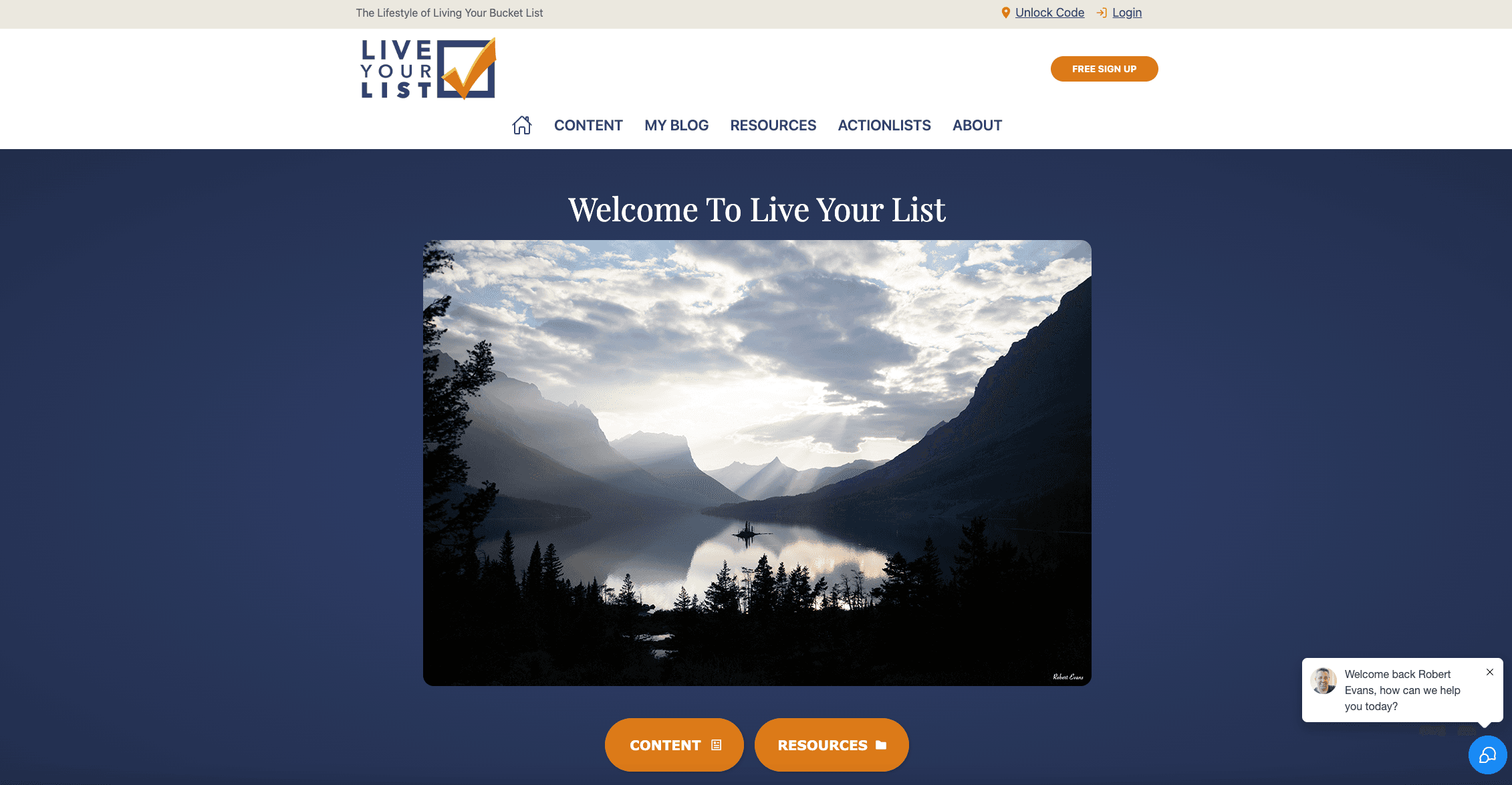 Live Your List website experience