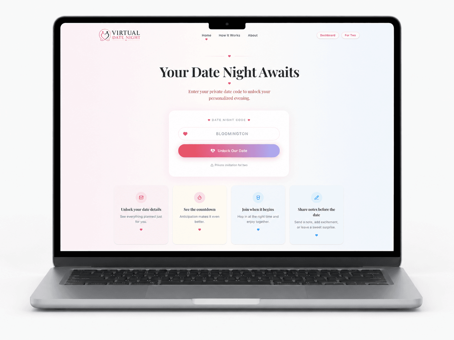 Virtual Date Night product on a laptop